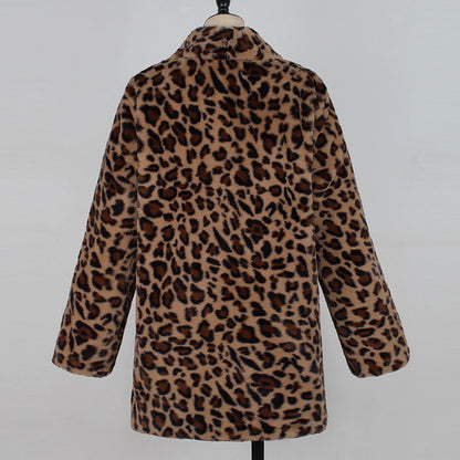 Leopard Artificial Faux Fur Women Winter Coat