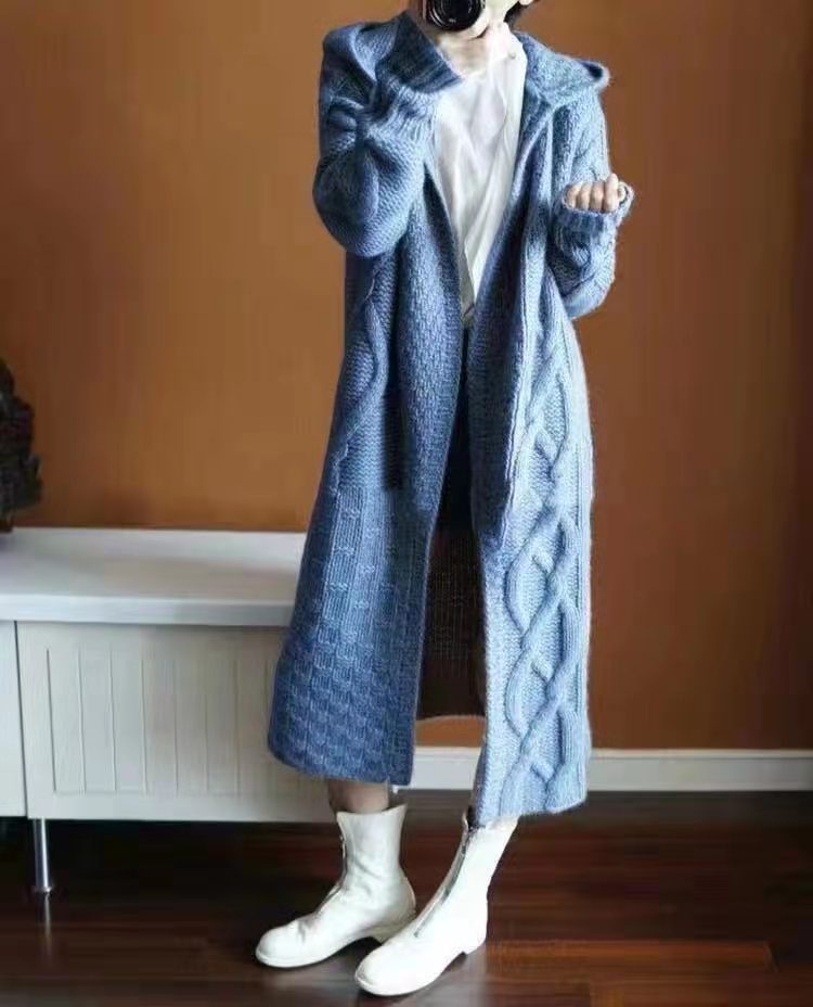 Woman Warm Knitted Long Cardigan Coat