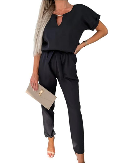 Black Stylish Casual Straight Leg Jumpsuit 