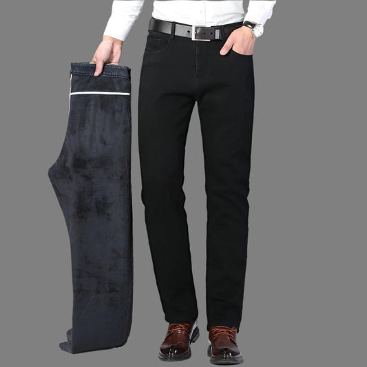 Men's Winter Black Fleece-Lined Jeans