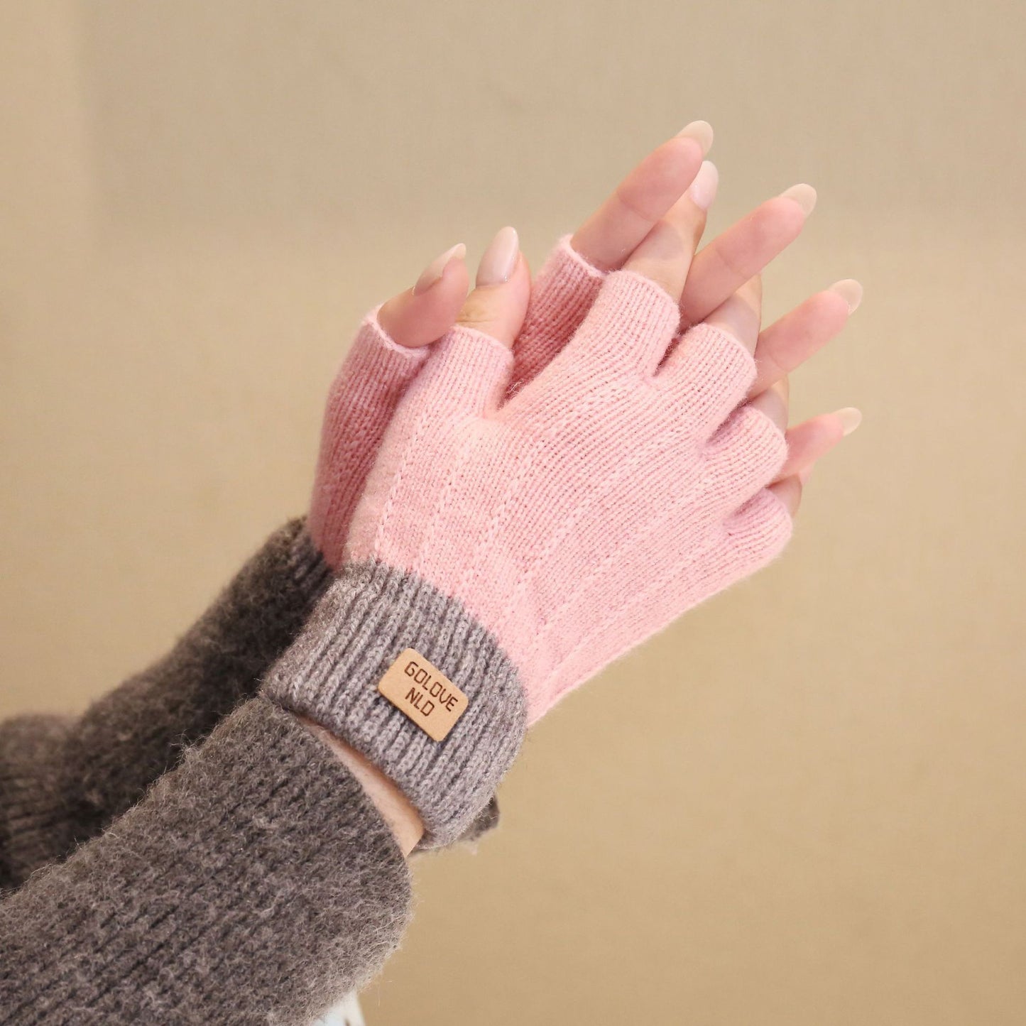 Fiber Half Finger Gloves Wool Knitted Warm