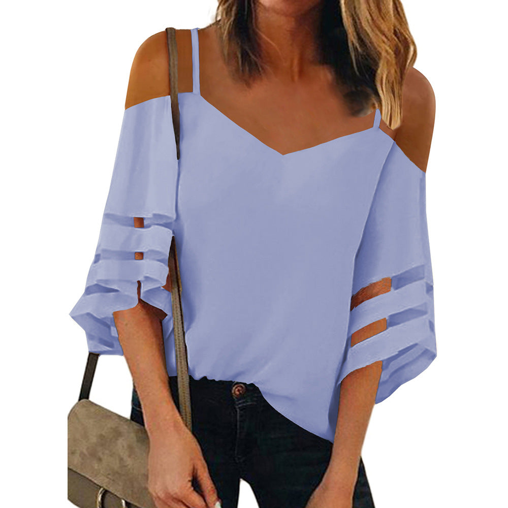 Purple Casual Chic Solid Color Half Sleeve Top