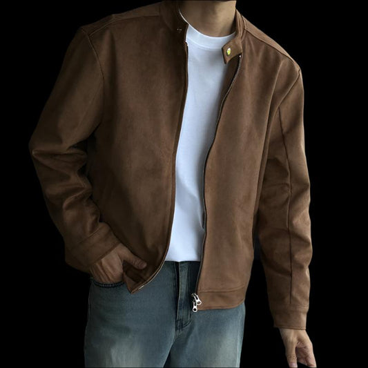 Brown Suede Maillard Stand-up Collar Jacket