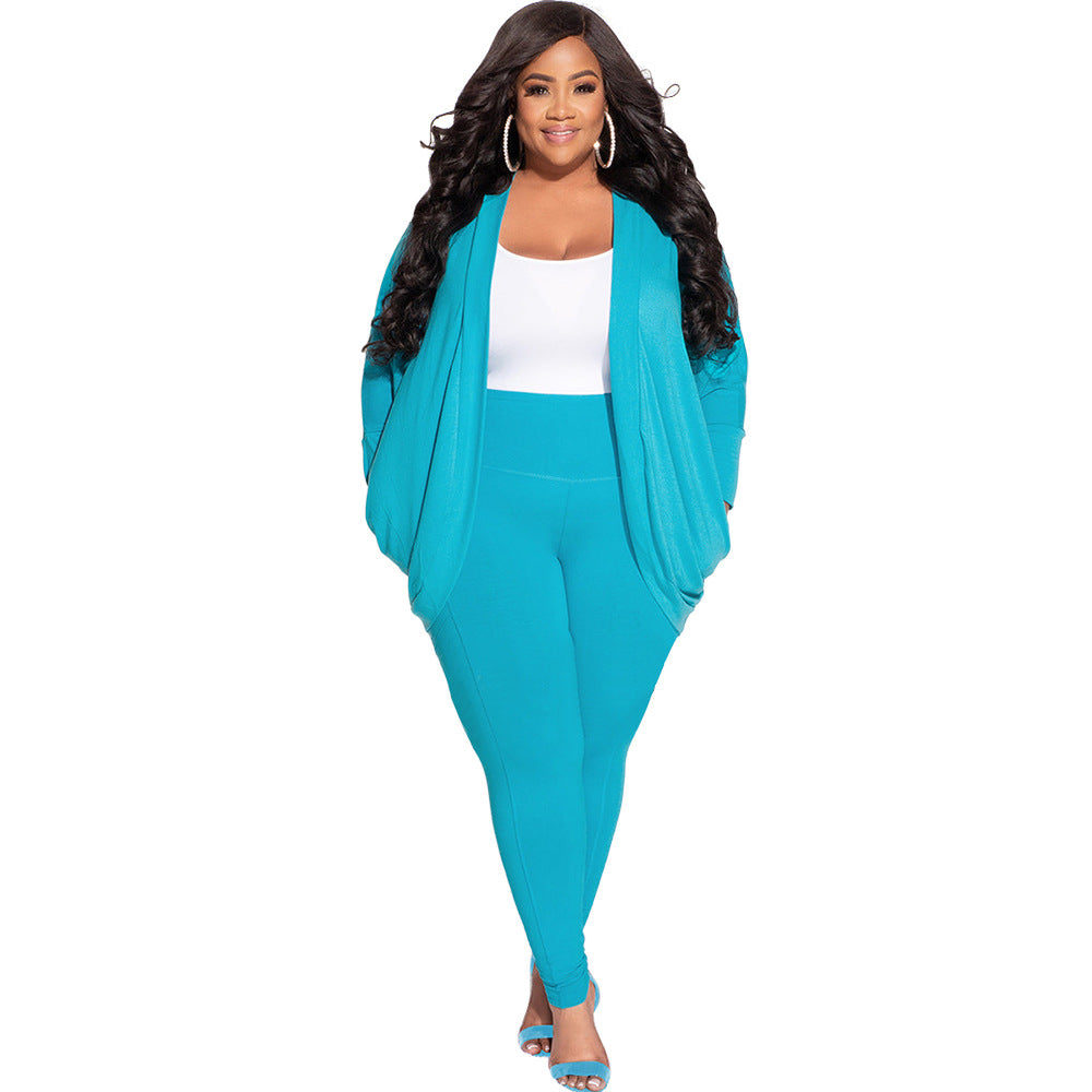 Plus Size Drape Cardigan and Leggings Suit