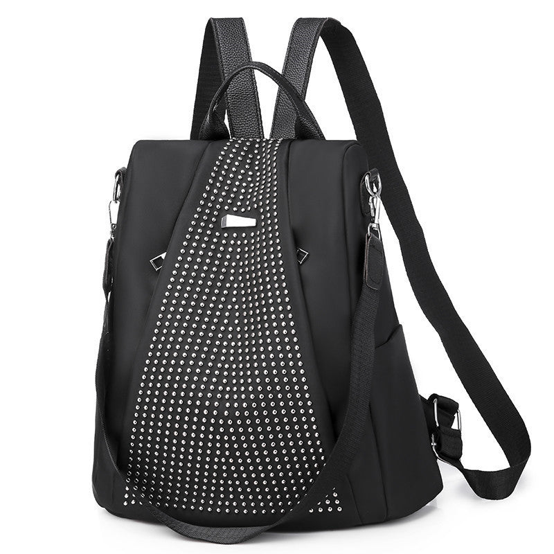 Black Women's Studded Trendy Nylon Backpack