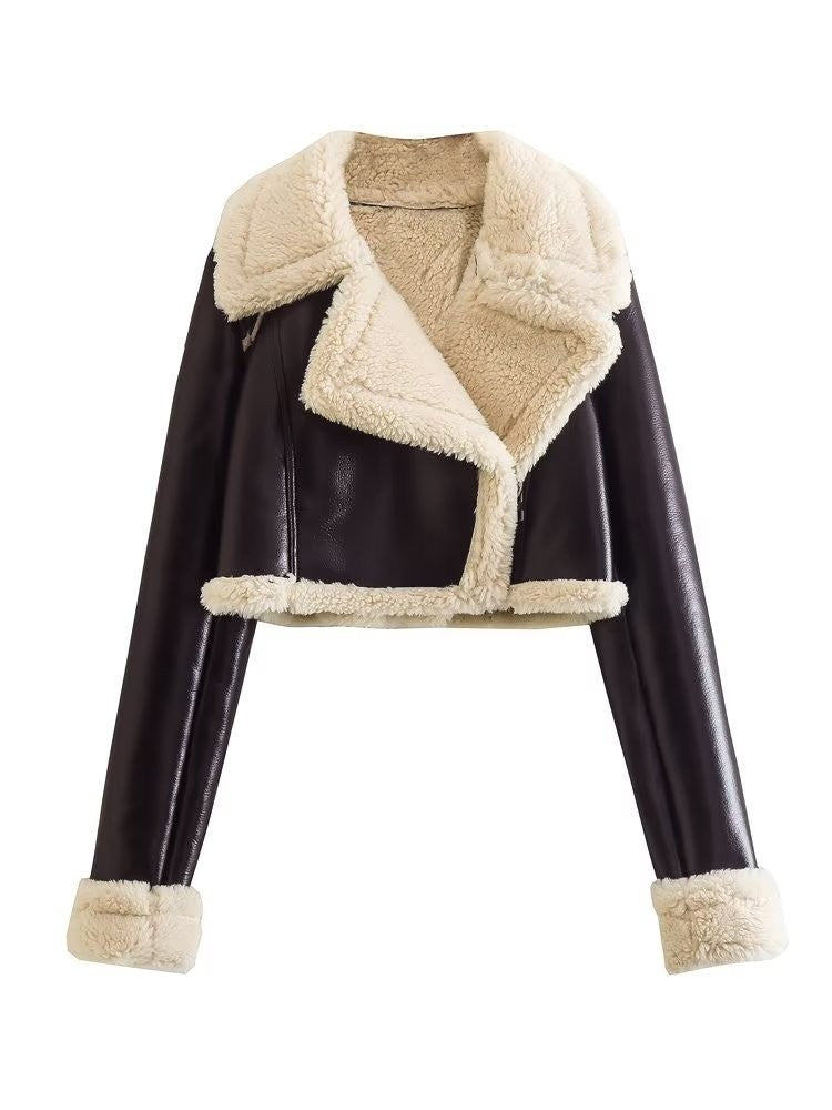 Fur Integrated Short Hot Girl Motorcycle Coat