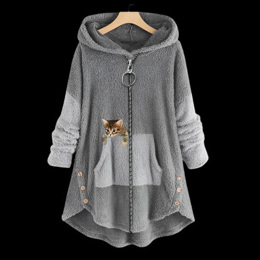 Grey Harajuku Style Hooded Loose Cardigan