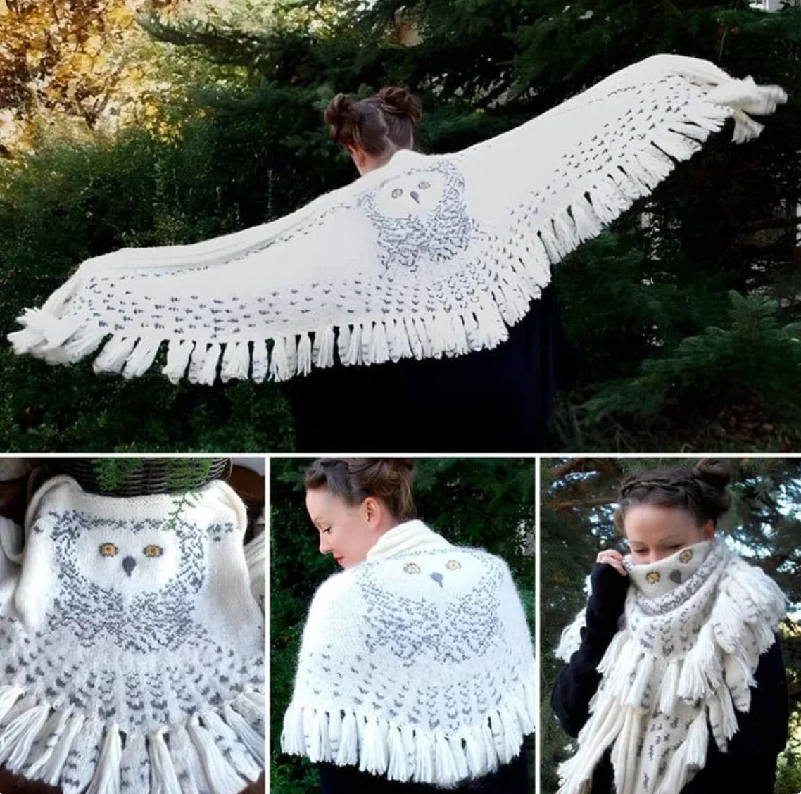 Women's Knitted Wool Owl Shawl