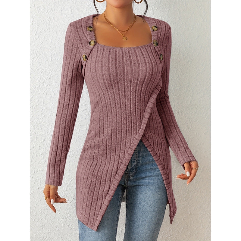 Slit Comfort Square-Neck Sweater