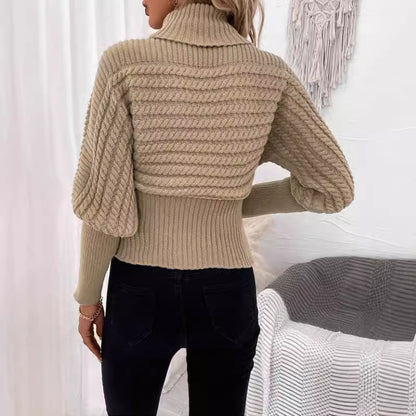 High Neck Knitted Twist Thread Sweater