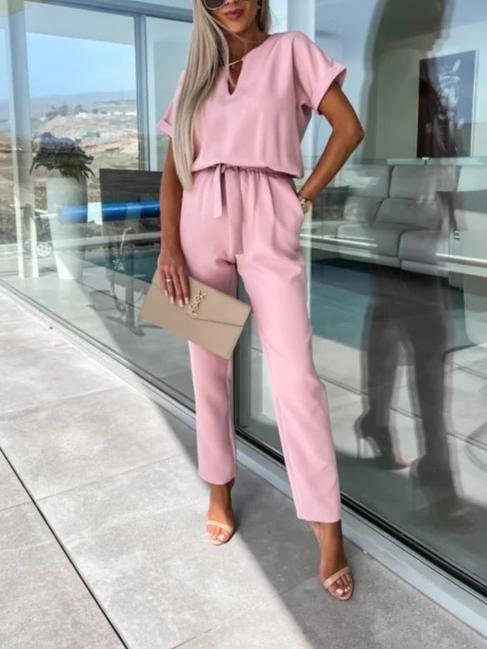 Pink Stylish Casual Straight Leg Jumpsuit 