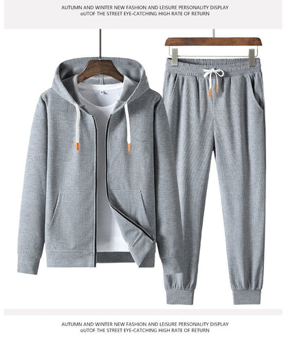 Casual Trendy Waffle Hooded Sports Sweater & Pants Suit