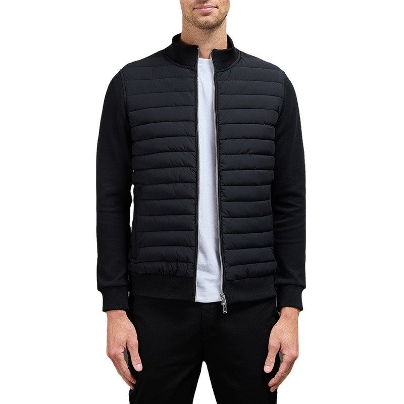 Black Men's Lightweight Stand Collar Knitted Padded Jacket