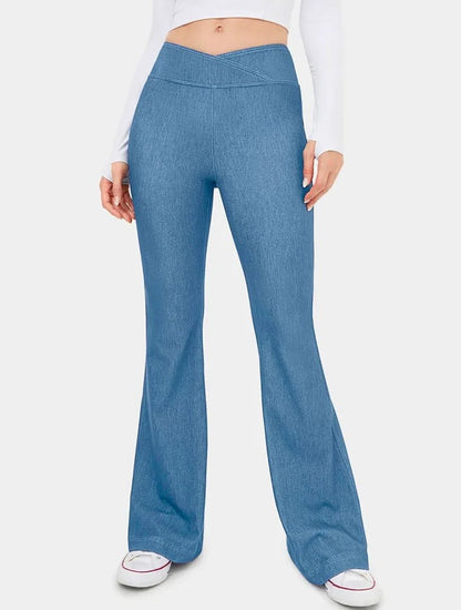 High Waist Cross Stretch Denim Bell-bottom Pants