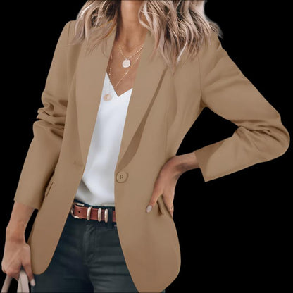 Camel Women's Long Sleeve Solid Color Polo Collar Suit Jacket