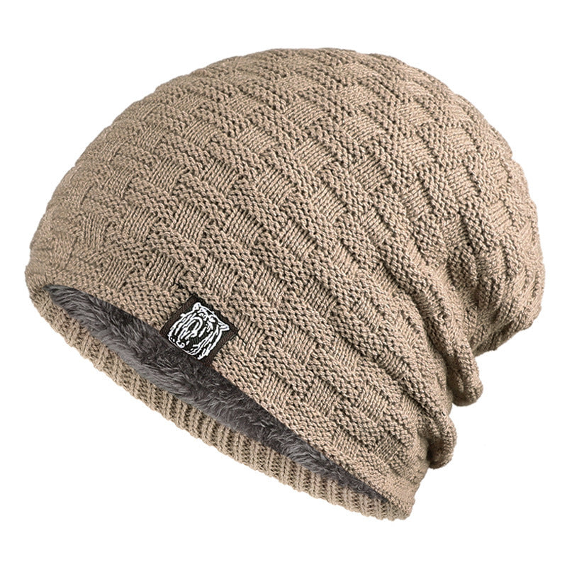 Tiger Label Knitted Fleece Beanie Hat