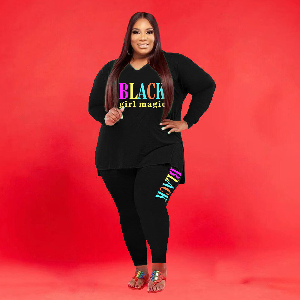 Black Plus Size Sports And Leisure Black Girl Magic Two-piece Suit