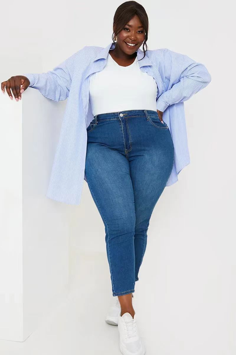 Plus Size High Waist Elastic Denim Jeans