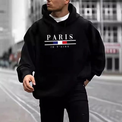 Printed Paris Long Sleeve Fleece Lined Hoodie