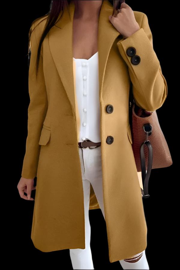 Mustard Women's Woolen Coat with Large Buttons