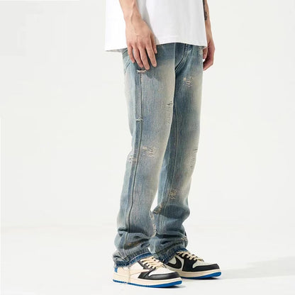 American Retro Washed Look Old Ripped Jeans