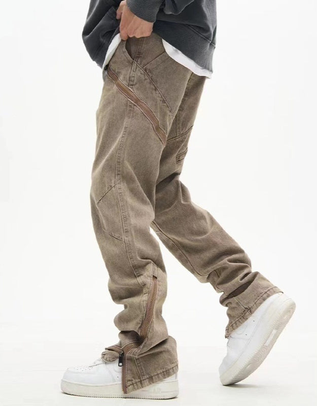 Men's Khaki Retro Wash Denim Casual Pants