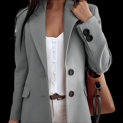 Grey Women's Woolen Coat with Large Buttons