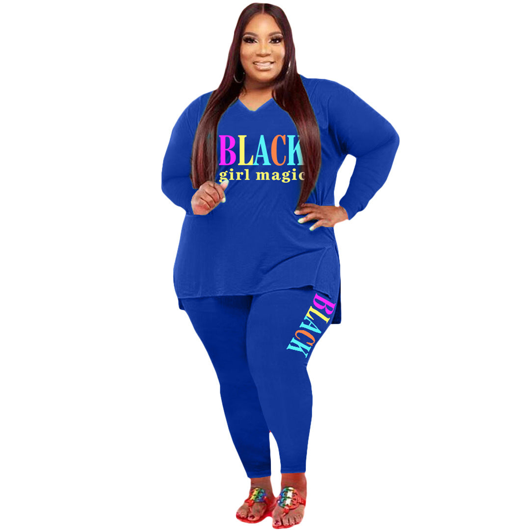 Plus Size Sports And Leisure Black Girl Magic Two-piece Suit