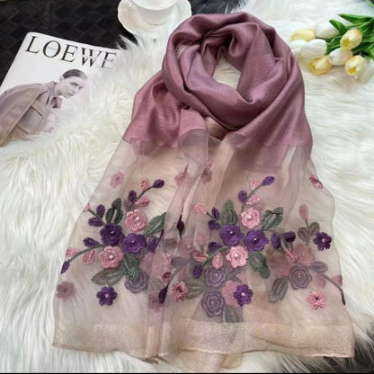 Flower Embroidery Silk Begonia Scarf