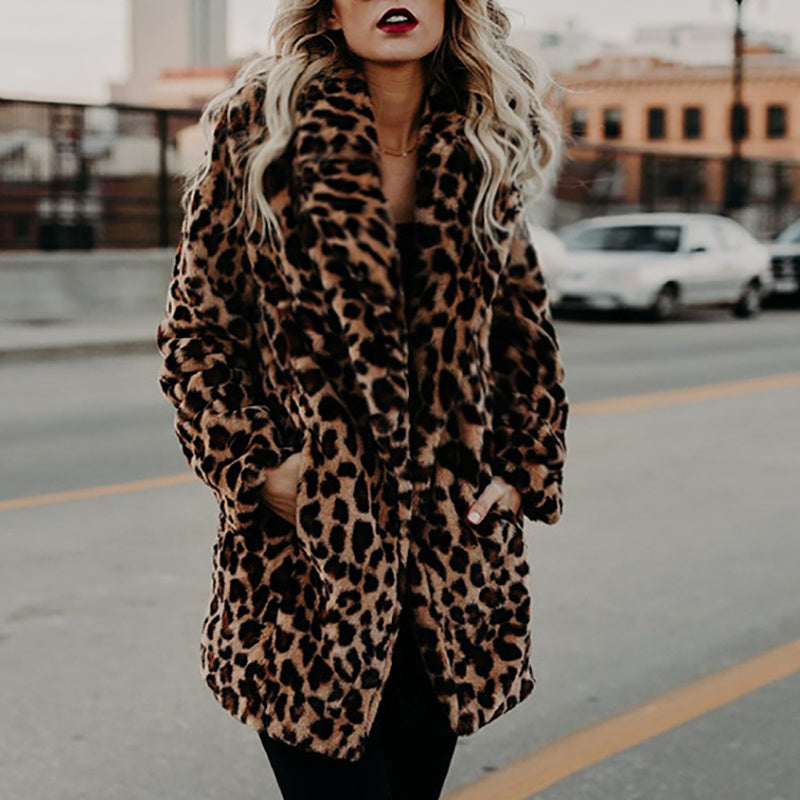 Leopard Artificial Faux Fur Women Winter Coat