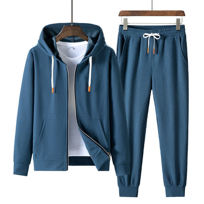 Casual Trendy Waffle Hooded Sports Sweater & Pants Suit