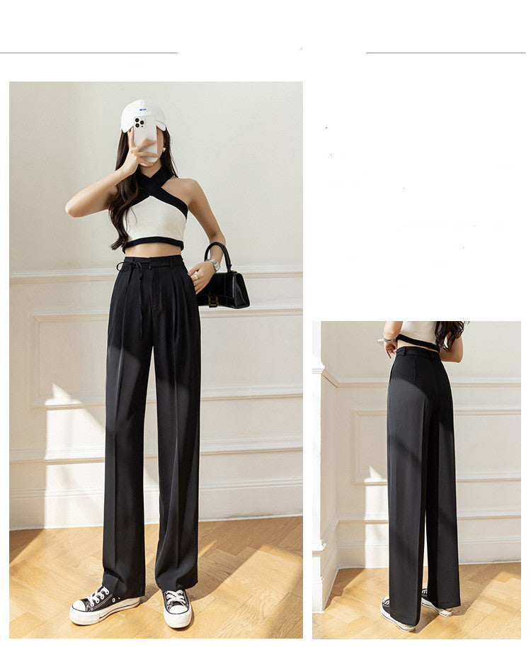 Black Ladies High Waist Drape Wide Leg Pants