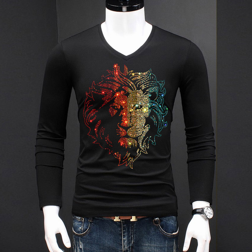 Regal Style: Men's Lion Long Sleeve Diamante Top