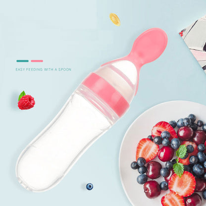 Baby Silicone Squeeze Feeding Bottle with Spoon