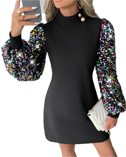 Round Neck Long Sleeve Fitted Party Dress