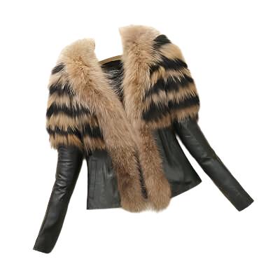 Wild Look Faux Fur Collar Slim Fit PU Leather Jacket