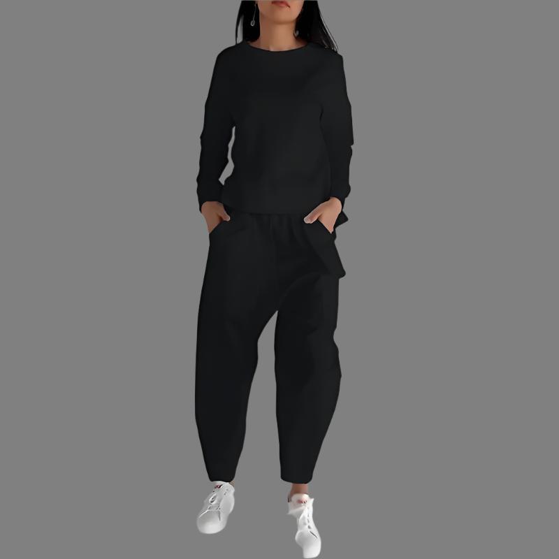 Black Women's Unique Design Back Slit & Lace up Top With Pockets & Loose Trousers