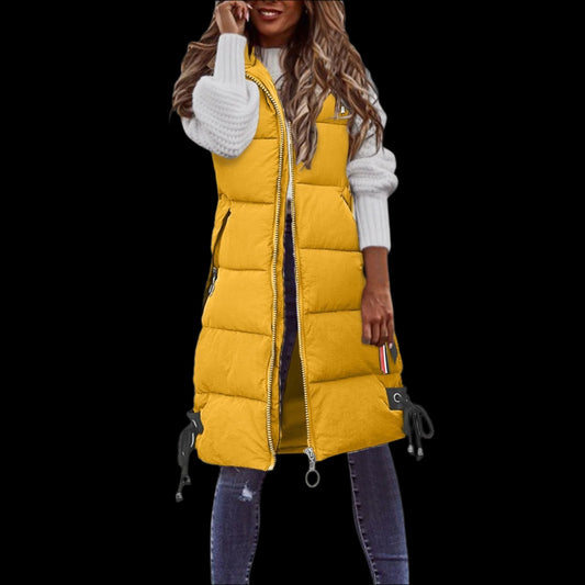 Yellow Women's Casual Mid-Length Cotton Padded Gillet