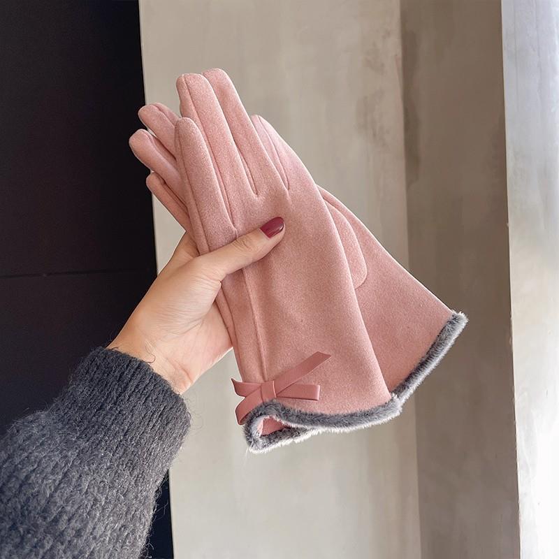 Warm Winter Women's Korean-style Cute Bow Fleece-lined Gloves