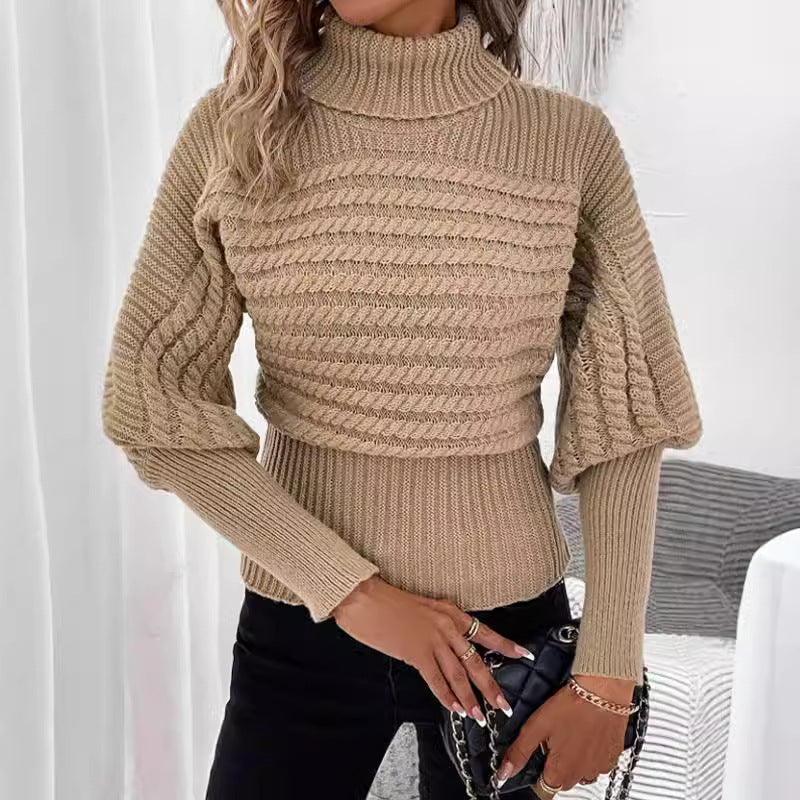 High Neck Knitted Twist Thread Sweater