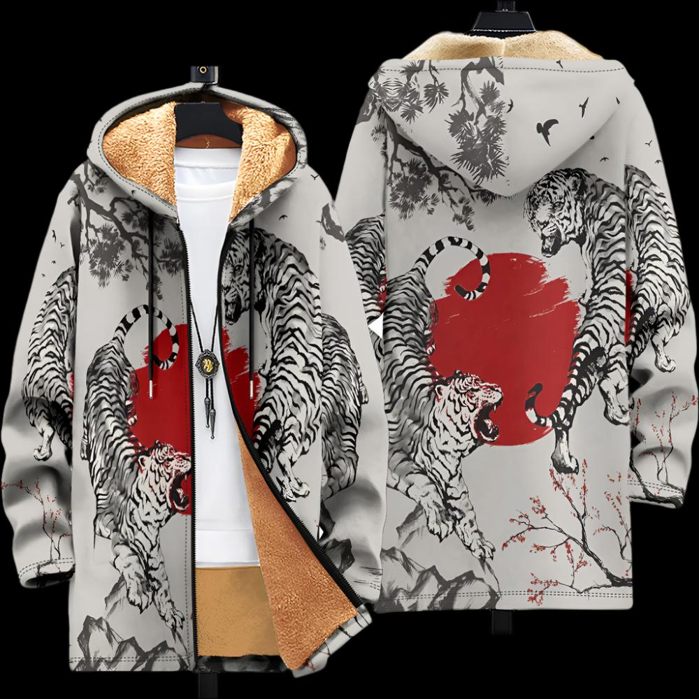 Mens Printed Hooded Thick Winter Cardigan