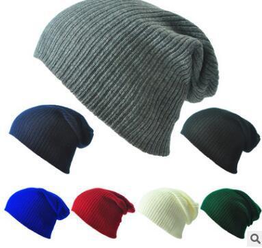 Warm Solid Color Striped Beanie Hat