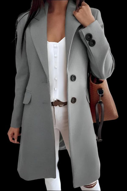 Blazer Style Slim Fit Women's Woolen Coat with Large Buttons