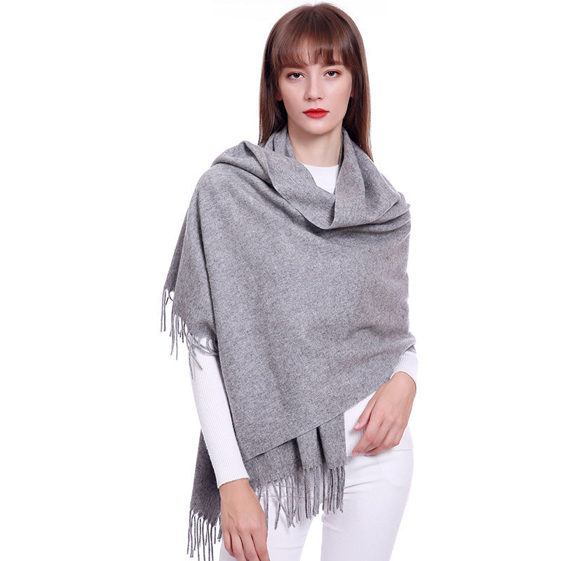 Solid Color Lambswool Fringe Shawl