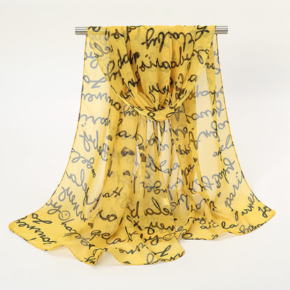 Letter Printing Small Chiffon Scarf