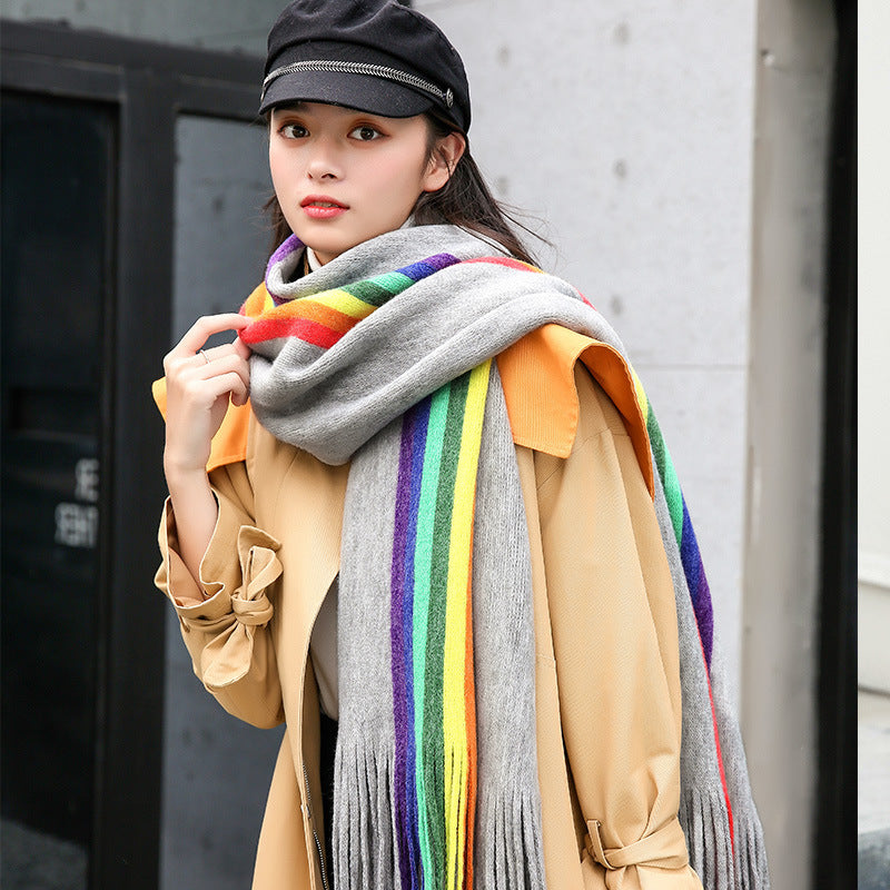 Rainbow Double-sided Cashmere-like Scarf