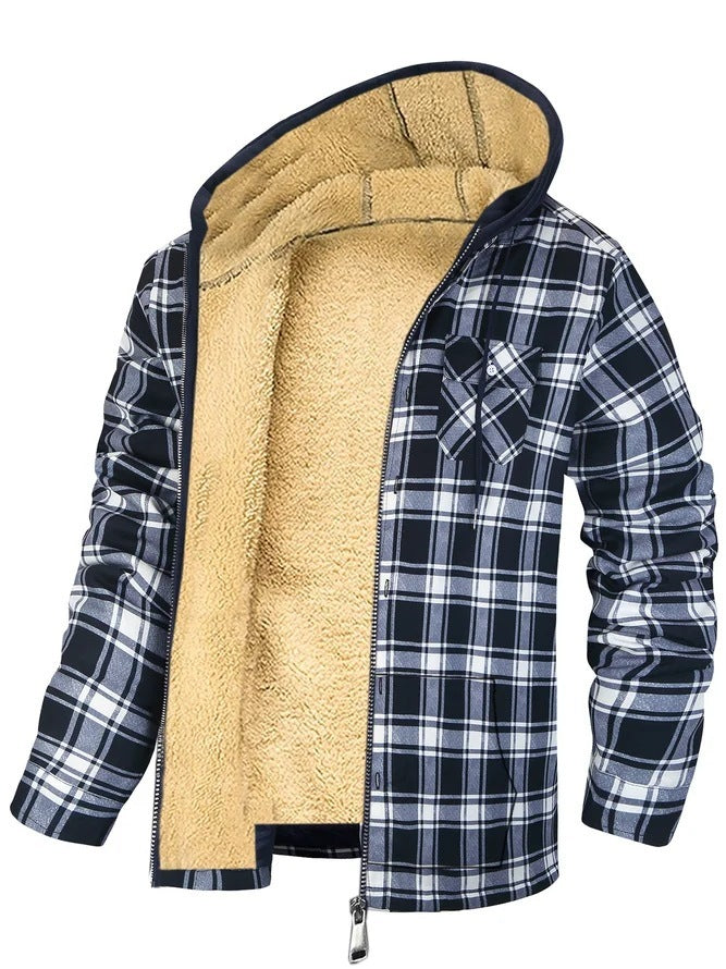 Woolen Cotton Padded Plaid Coat