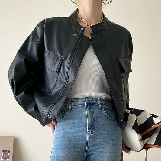 Edgy Chic: Waist Leather Jacket