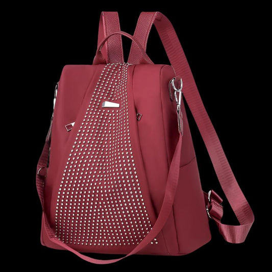 Red Women's Studded Trendy Nylon Backpack