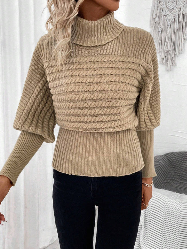 High Neck Knitted Twist Thread Sweater